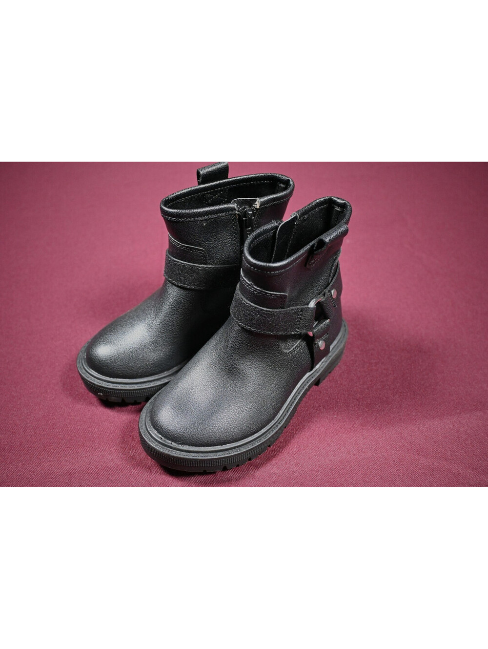 NWT Wonder Nation Girls Black Harness Ankle Boots Side Zip Size 9 Toddler READ..